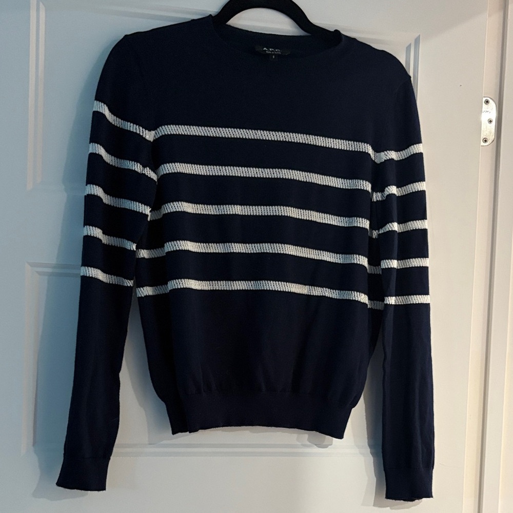 A.P.C. Dark Blue and White Crewneck Sweater